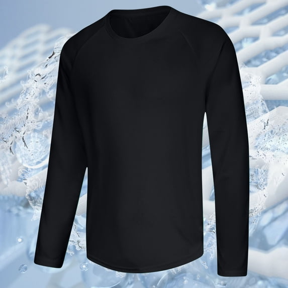 Dianli Workout Men's Breathable Solid Color Long Sleeve Round Neck Training Shirt Lightweight Quick-Dry Moisture-Wicking Sun Protection Athletic Fit for Gym Running Activewear