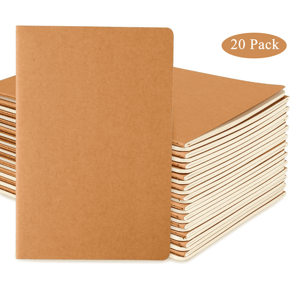 Slaprin 20 Pack A5 Blank Kraft Notebooks, Bulk Pack 8.3” x 5.5” Notebooks 36 Sheets 72 Pages, Lined Travel Notebooks for Writing, Making Plans, Office Supplies(Beige)