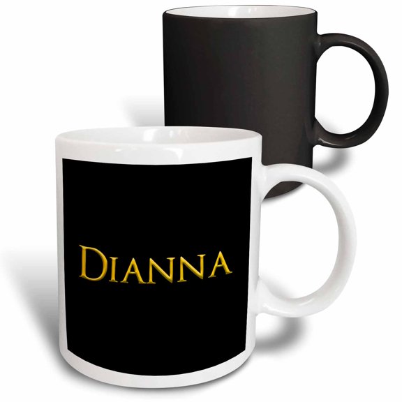3drose, Dianna Beautiful Girl Name in the America. Yellow on Black Talisman, 11oz Magic Transforming Mug