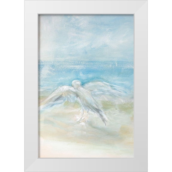 Diannart 11x14 White Modern Wood Framed Museum Art Print Titled - Flying Seagull