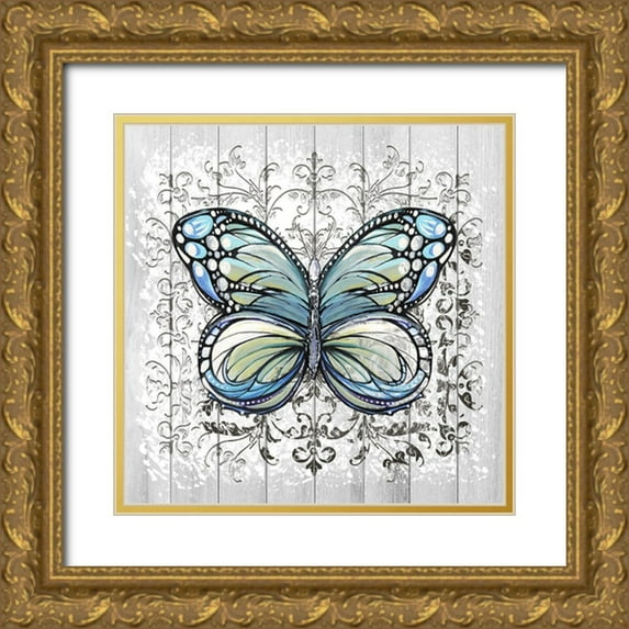 Diannart 12x12 Gold Ornate Wood Framed with Double Matting Museum Art Print Titled - Decorative Butterfly IV