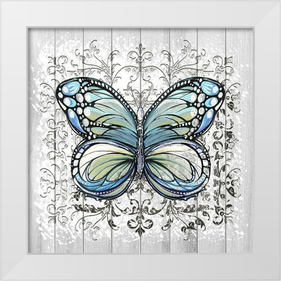 Diannart 12x12 White Modern Wood Framed Museum Art Print Titled - Decorative Butterfly IV