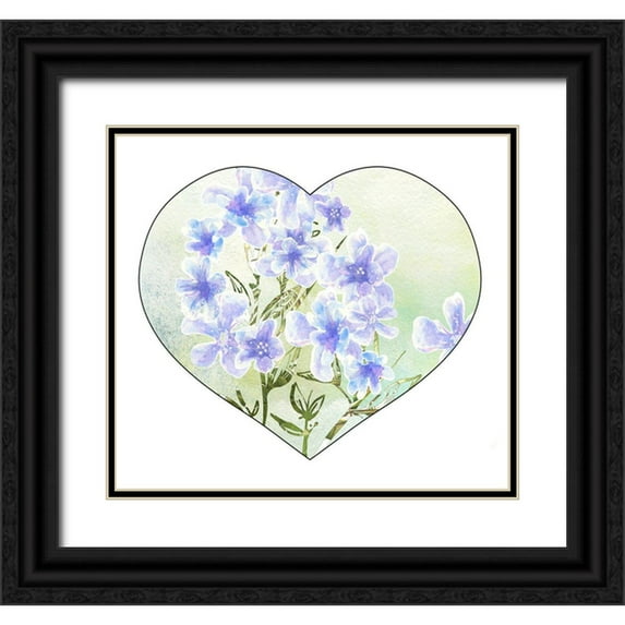 Diannart 13x12 Black Ornate Wood Framed with Double Matting Museum Art Print Titled - Sweet Spring Floral Heart