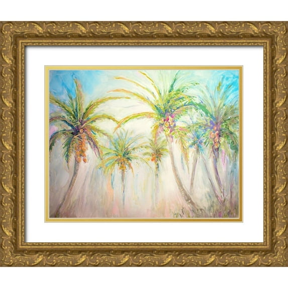 Diannart 14x12 Gold Ornate Wood Framed with Double Matting Museum Art Print Titled - Watercolor Palms Scene
