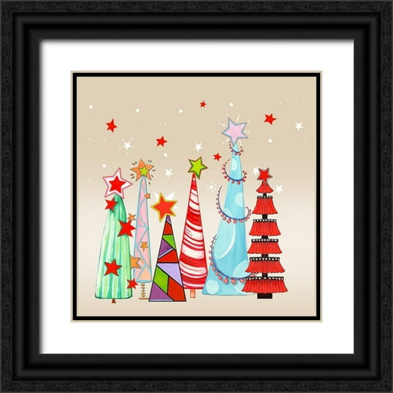 Diannart 15x15 Black Ornate Wood Framed with Double Matting Museum Art Print Titled - Sparkly and Bright Christmas Trees I