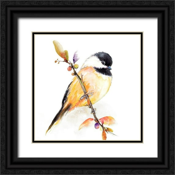 Diannart 15x15 Black Ornate Wood Framed with Double Matting Museum Art Print Titled - Watercolor Chickadee I