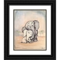 thumbnail image 1 of Diannart 15x18 Black Ornate Wood Framed with Double Matting Museum Art Print Titled - Whimsical Mom and Baby Elephant, 1 of 4