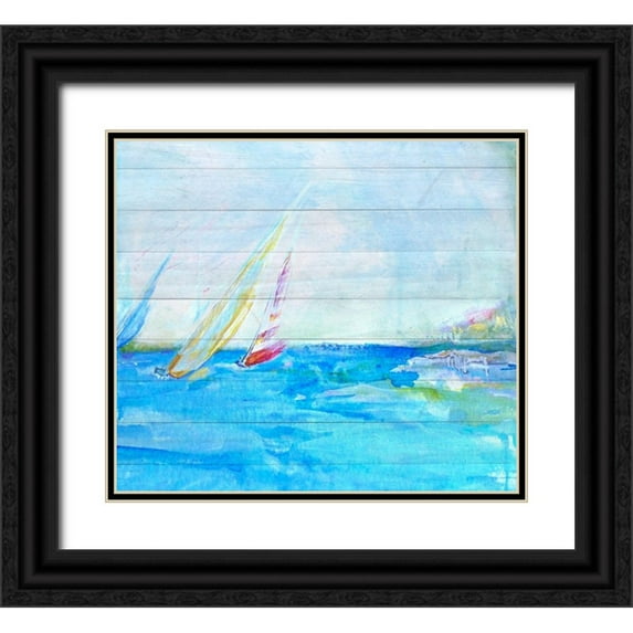 Diannart 17x15 Black Ornate Wood Framed with Double Matting Museum Art Print Titled - Coastal Sailboats