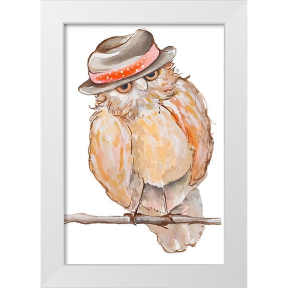 Diannart 17x24 White Modern Wood Framed Museum Art Print Titled - Jazzy Owl