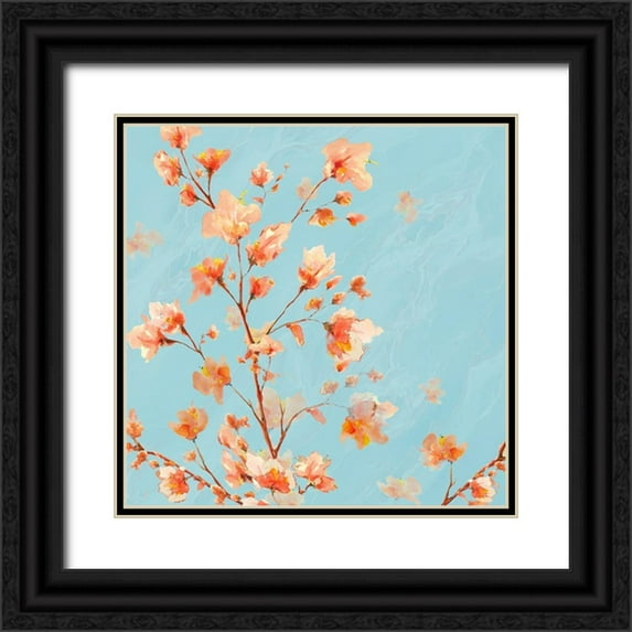 Diannart 20x20 Black Ornate Wood Framed with Double Matting Museum Art Print Titled - Early Americana floral II