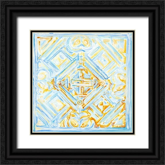 Diannart 26x26 Black Ornate Wood Framed with Double Matting Museum Art Print Titled - Dusk Blue Medallion II