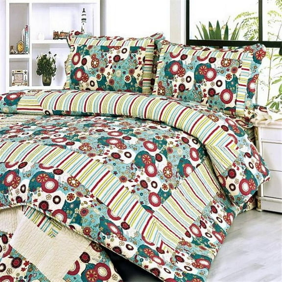 Dianthe 3 Piece Full/Queen Floral Vermicelli Patchwork Quilt Set Full/Queen