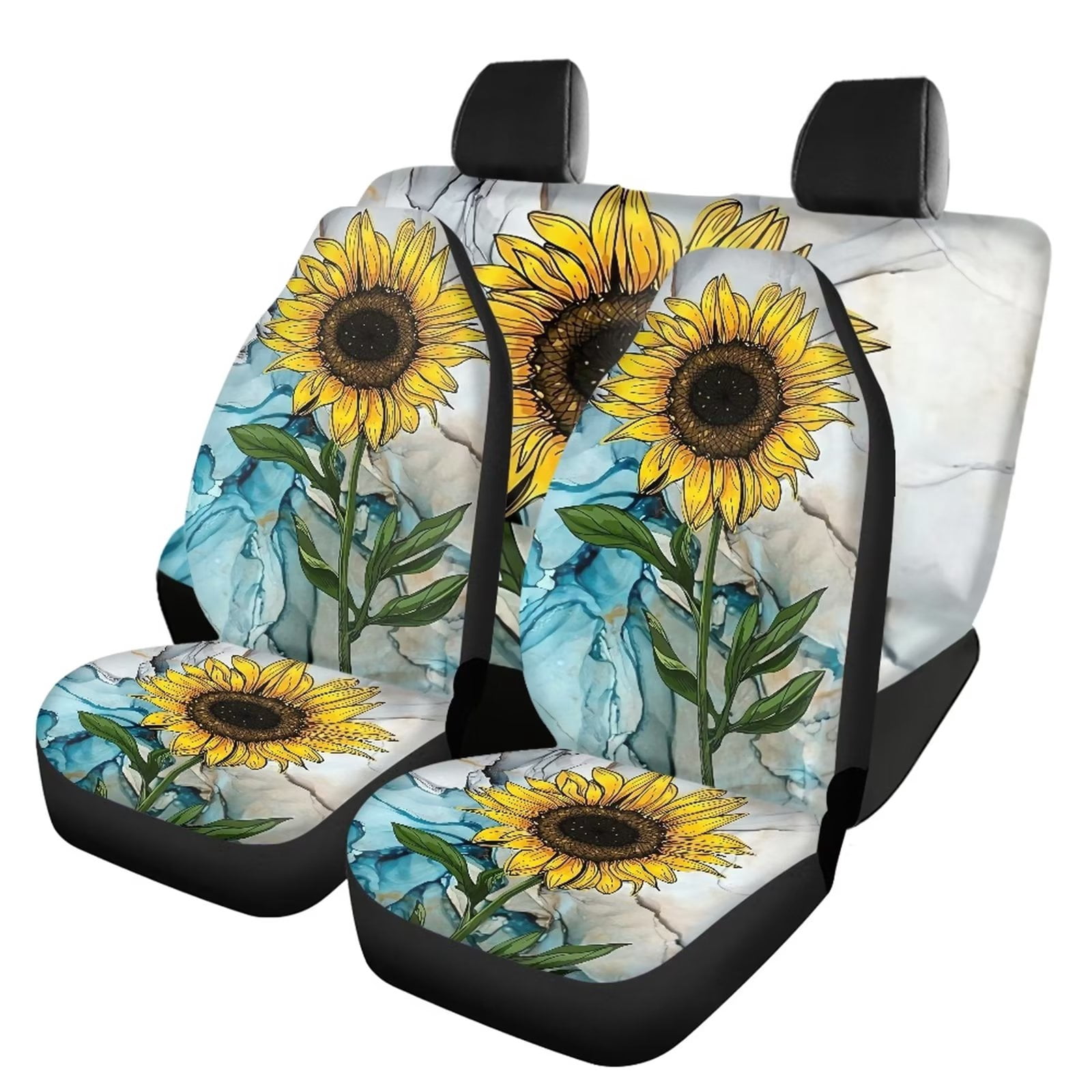 Decor R Covers Diaonm Car Seat Covers Sunflower Marble Print Accessories Set doe Women ...