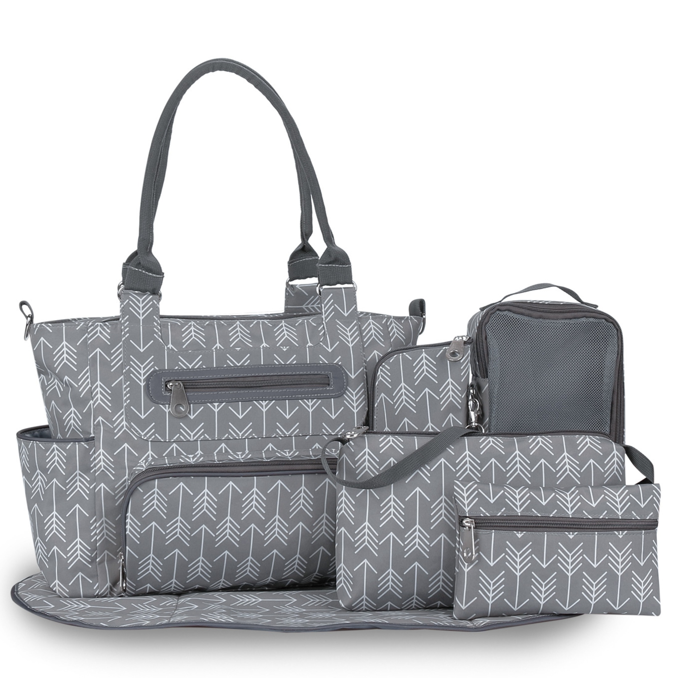 Diaper Bag 6 pieces set nappy tote bag large capacity for baby mom dad Travel Bag Newborn Nappy Bag with Changing Pad
