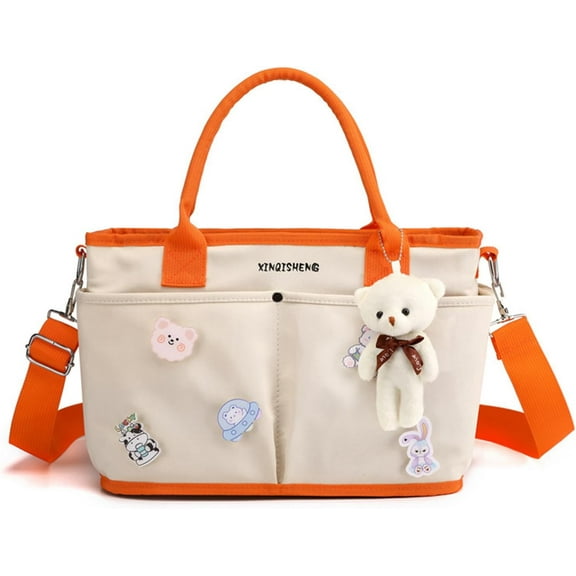 Diaper Bag Baby Tote Large Capacity Baby Changing Bag with Insulated Pockets Stroller Straps, Bear Pendant