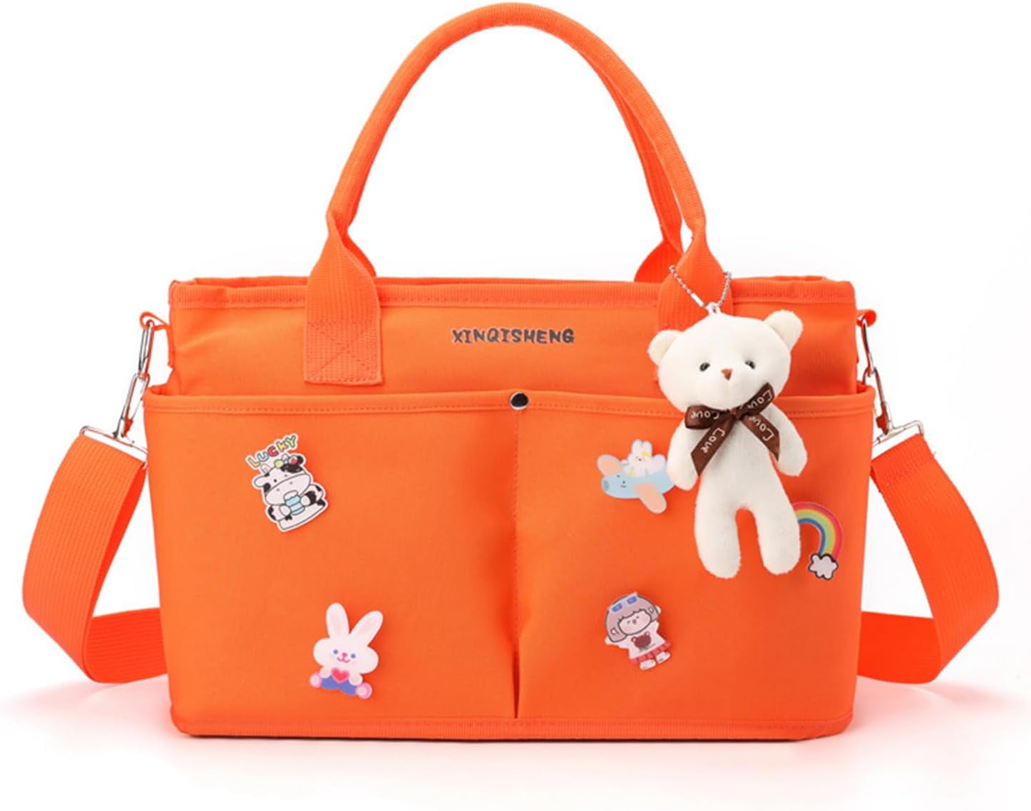 Diaper Bag Baby Tote Large Capacity Baby Changing Bag with Insulated Pockets Stroller Straps, Bear Pendant