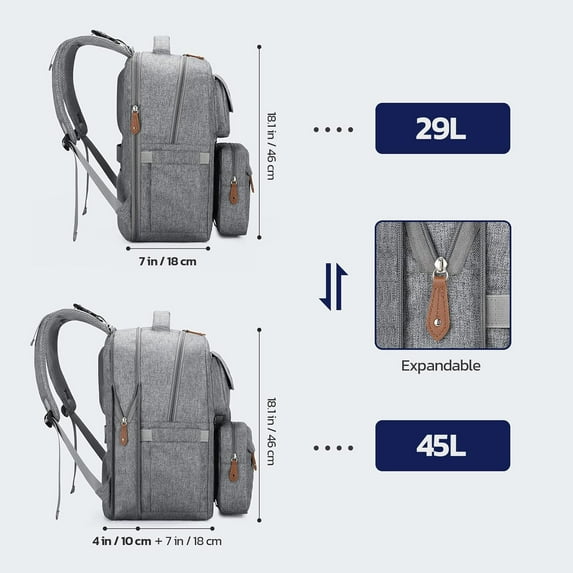 Diaper Bag Backpack,29L-45L Expandable Large Baby Bag for 2 Kids/Twins, with Removable Cross Body Bottle Bag for Mom/Dad,Stylish Nappy Bag Gift for Boys/Girl-Mothers Day Gifts-Elegant Grey