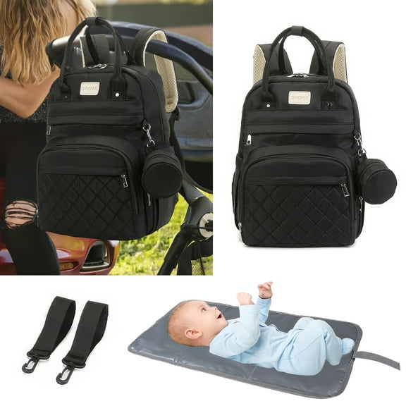 Diaper Bag Backpack, 3 In 1 Multi-Functional Baby Bag, Travel Diaper Tote with Changing Pad, Stroller Straps, Large Capacity Travel Essentials for Baby, Black