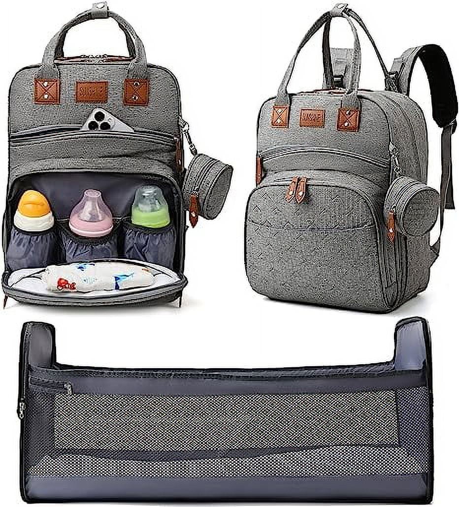 Travel Changing Bag Jalann Baby Changing Bag Backpack - Large Capacity Waterproof Diaper Bag With Foldable Changing Cot & Stroller Straps Nappy Bag