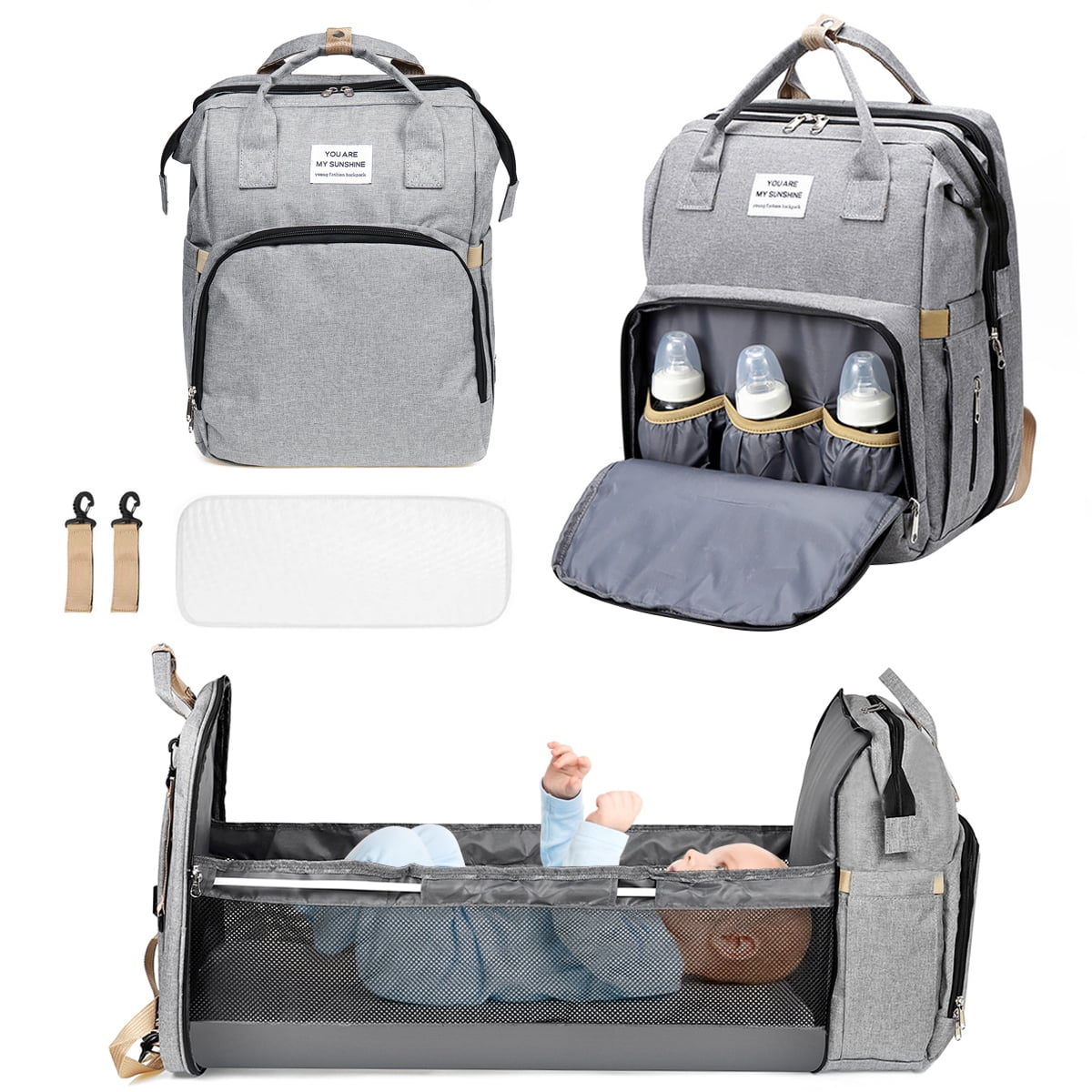 Grey Baby Travel Changing Rucksack With Fold Out Cot