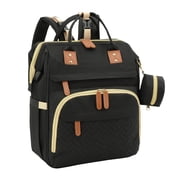 Diaper Bag Backpack, DERSTUEWE Diaper Backpack, Baby Bag with Insulated Bottle Pockets, Unisex, Black