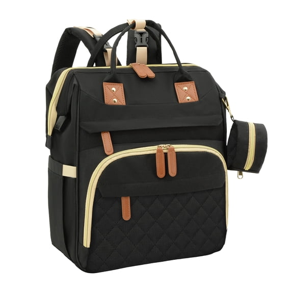 Diaper Bag Backpack, DERSTUEWE Diaper Backpack, Baby Bag with Insulated Bottle Pockets, Unisex, Black