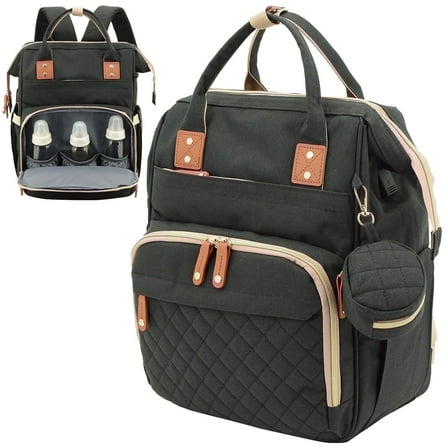 Diaper Bag Backpack, DERSTUEWE Diaper Backpack, Baby Bag with Insulated Bottle Pockets, Unisex, Black