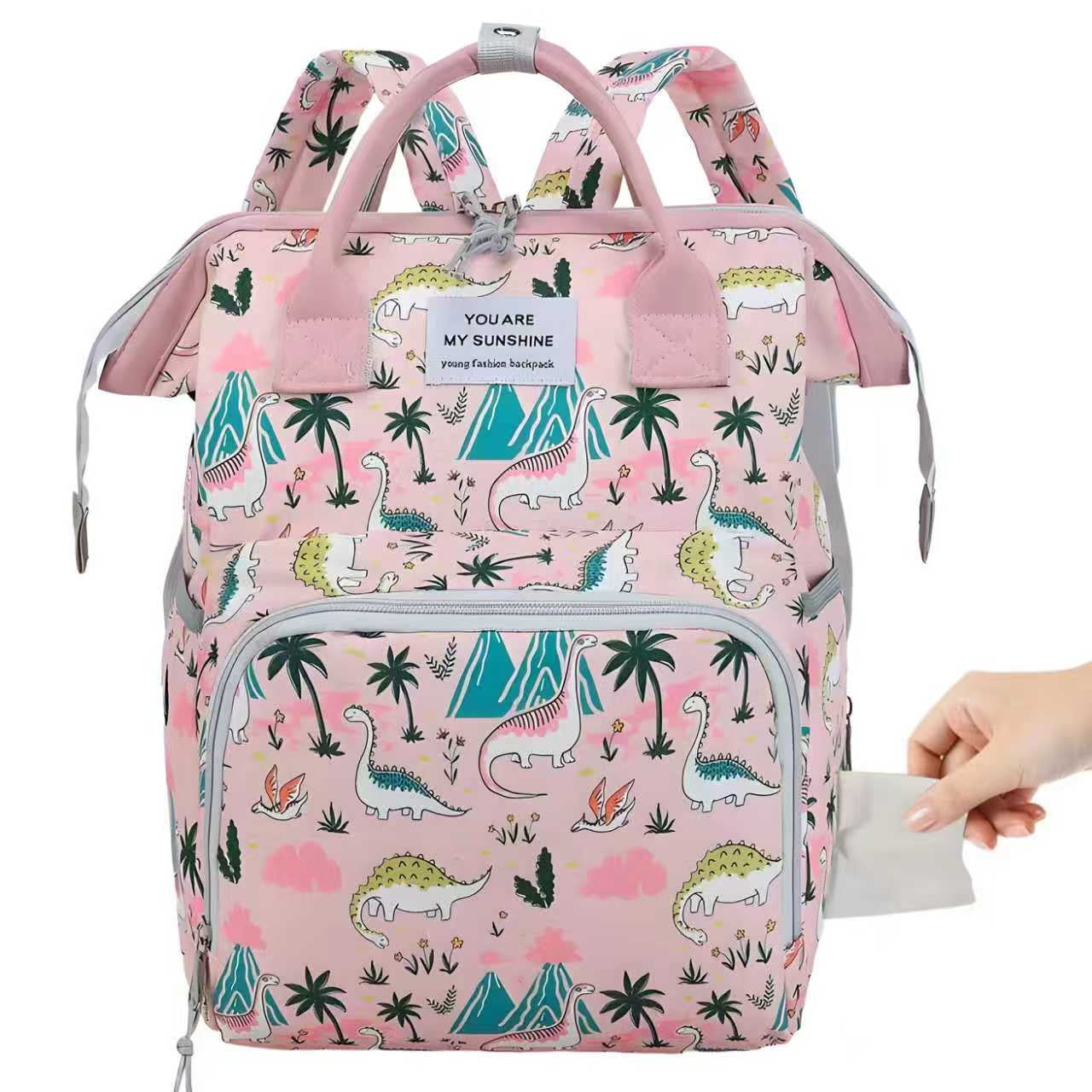 Diaper Backpack,Mummy Bag AILKIN Dinosaur Large Capacity Baby Bag Travel Backpack with Insulated Milk Bottle Pockets Stroller Straps,Baby Shower Gifts Travel Large Diaper Bag Backpack for Women,Pink