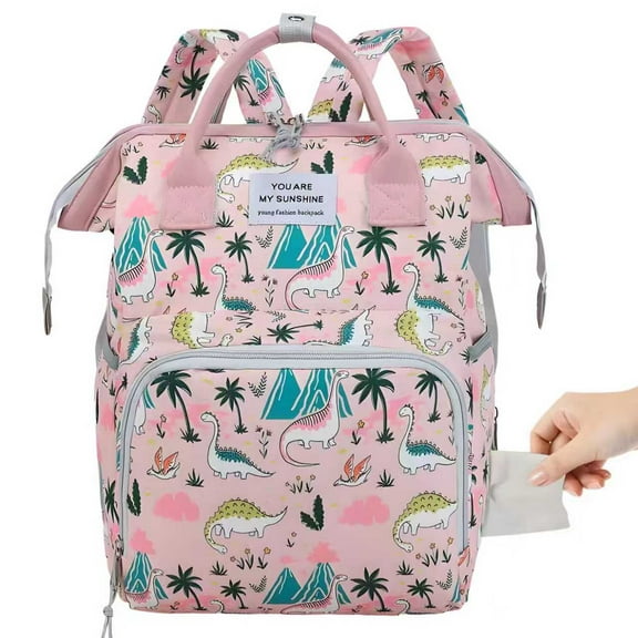 Diaper Backpack,Mummy Bag AILKIN Dinosaur Large Capacity Baby Bag Travel Backpack with Insulated Milk Bottle Pockets Stroller Straps,Baby Shower Gifts Travel Large Diaper Bag Backpack for Women,Pink