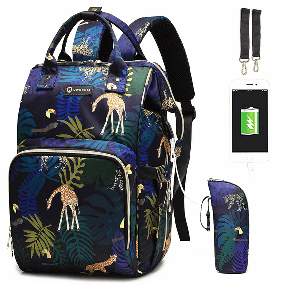 Diaper Bag Backpack, Animal Print Travel Nappy Bag with USB Charging Port Stroller Straps and Insulated Pocket For Women/Mum (Animal Print Pattern)