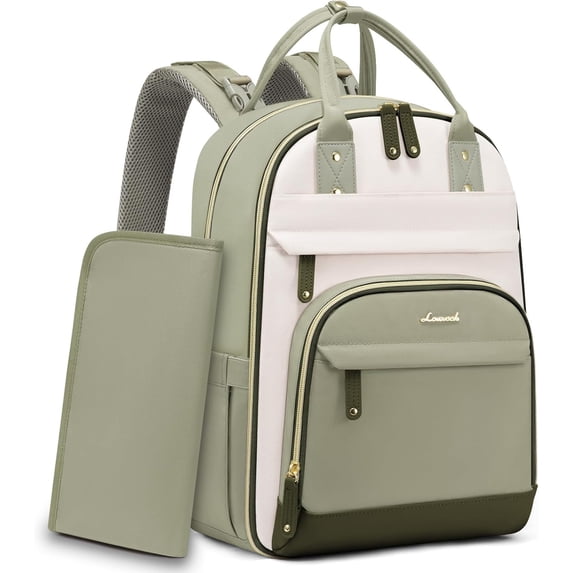 Diaper Bag Backpack, Baby Bag with Changing Pad, Large Diaper Backpack Boy Girl, Waterproof Baby Registry Bag for Mom Dad with Stroller Buckles, Light Green-beige-olive Green