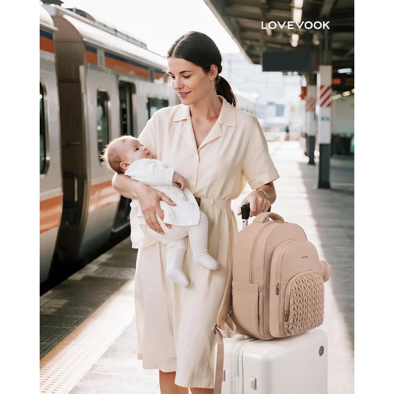 Diaper Bag Backpack, Baby Bag with Changing Pad for Mom Dad, Large Waterproof Mommy Bag with Stroller Buckles, Travel Essential with Pacifier Case & Insulated Bottle Pockets, Khaki