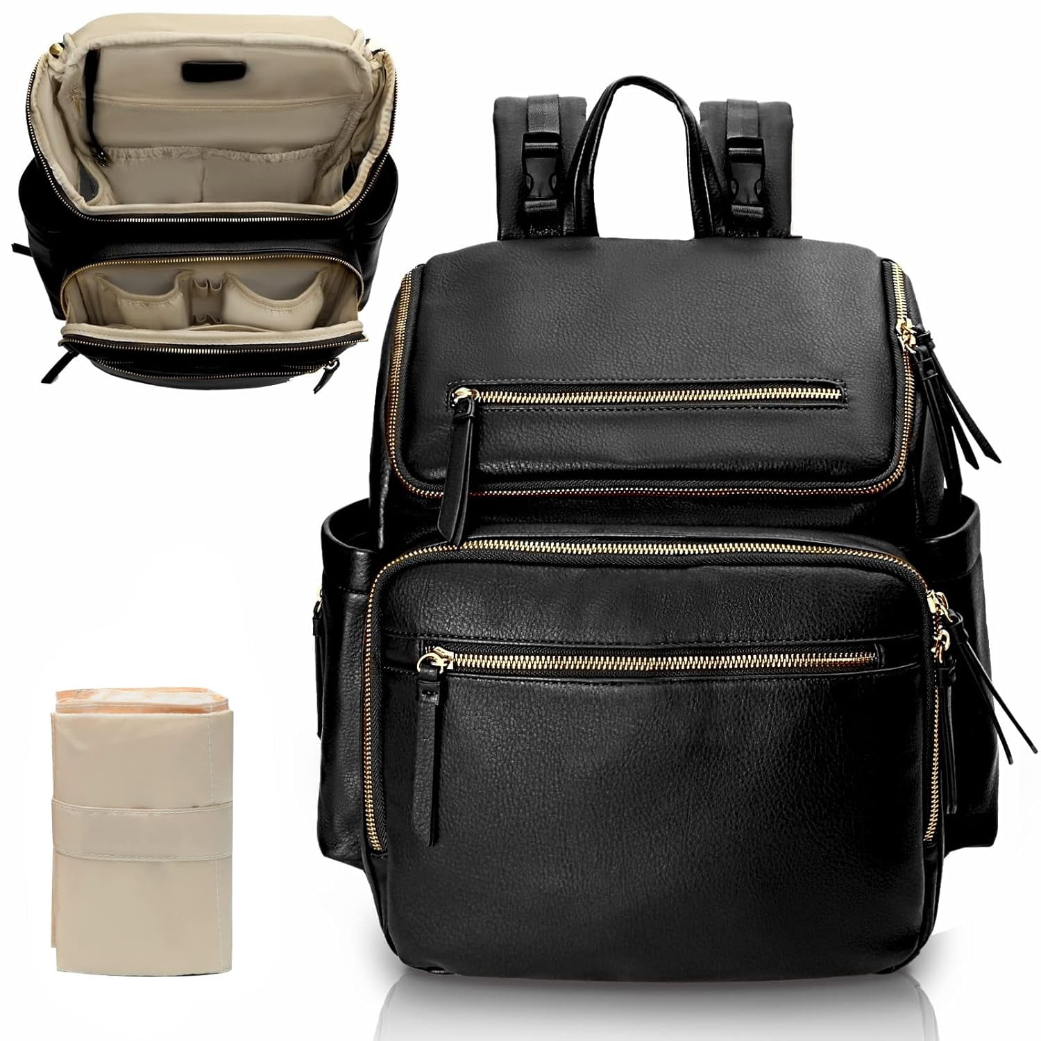 Miss Fong Leather Diaper Bag Backpack - Quilted, With Changing Pad & Insulated Pockets