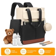 Baby Diaper Backpack with Changing Pad, Diaper Bag Backpack with 13 Pockets & Insulated Bottle Holders, Waterproof Travel Diaper Bag for Mom and Dad, Black Brown