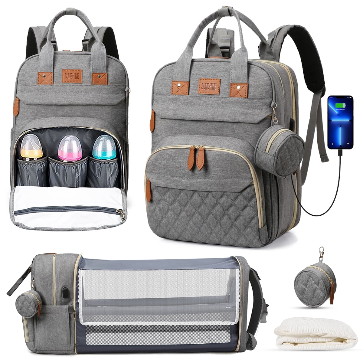 Disney Baby Black & White Mickey Mouse Multi Pc Diaper Bag Backpack w/14  Pockets | eBay