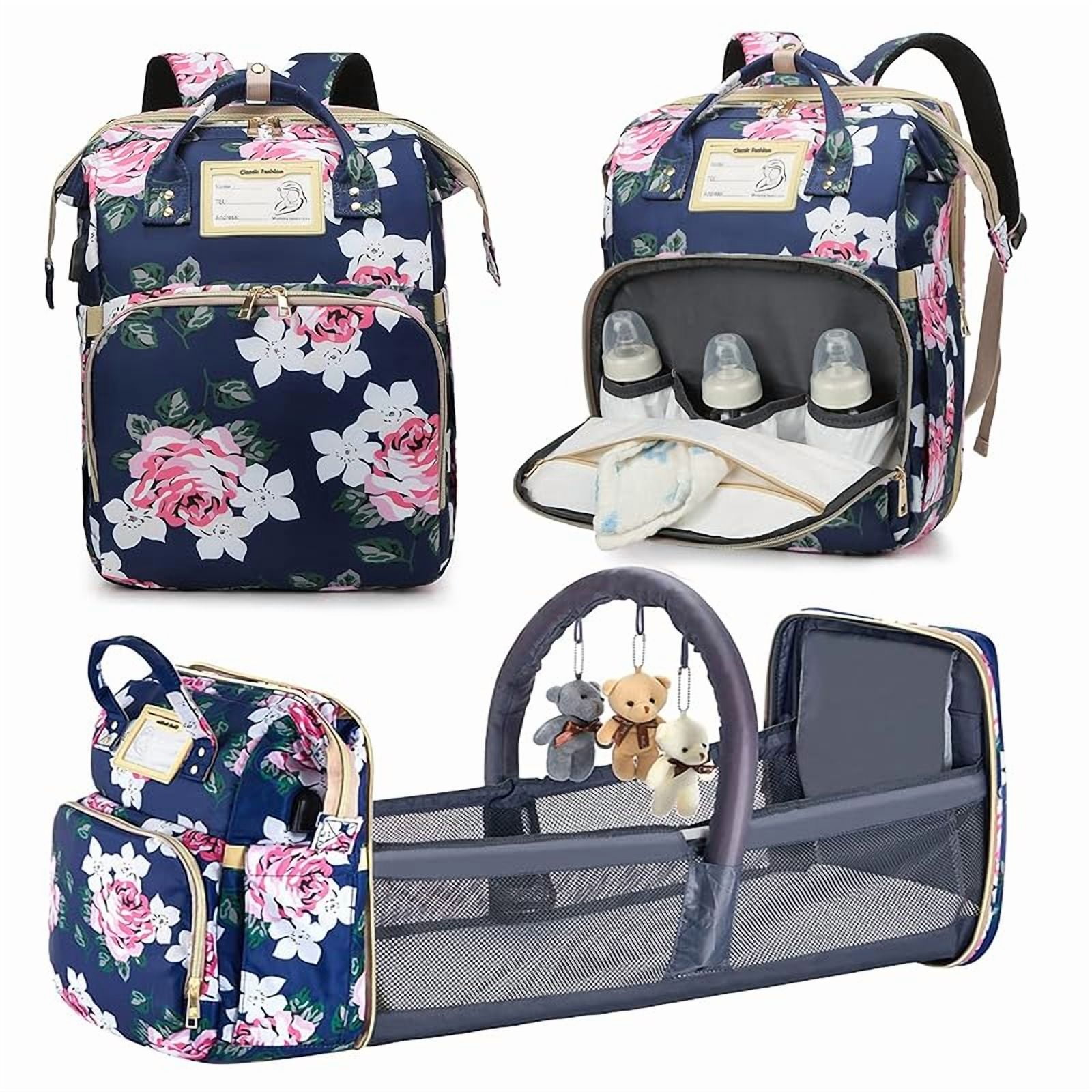 Diaper Bag Backpack with Changing Station, Foldable for Bady Toddler, 3 in 1 Large Capacity Newborn Essentials Organizer with Stroller Hook for Girls and Boys