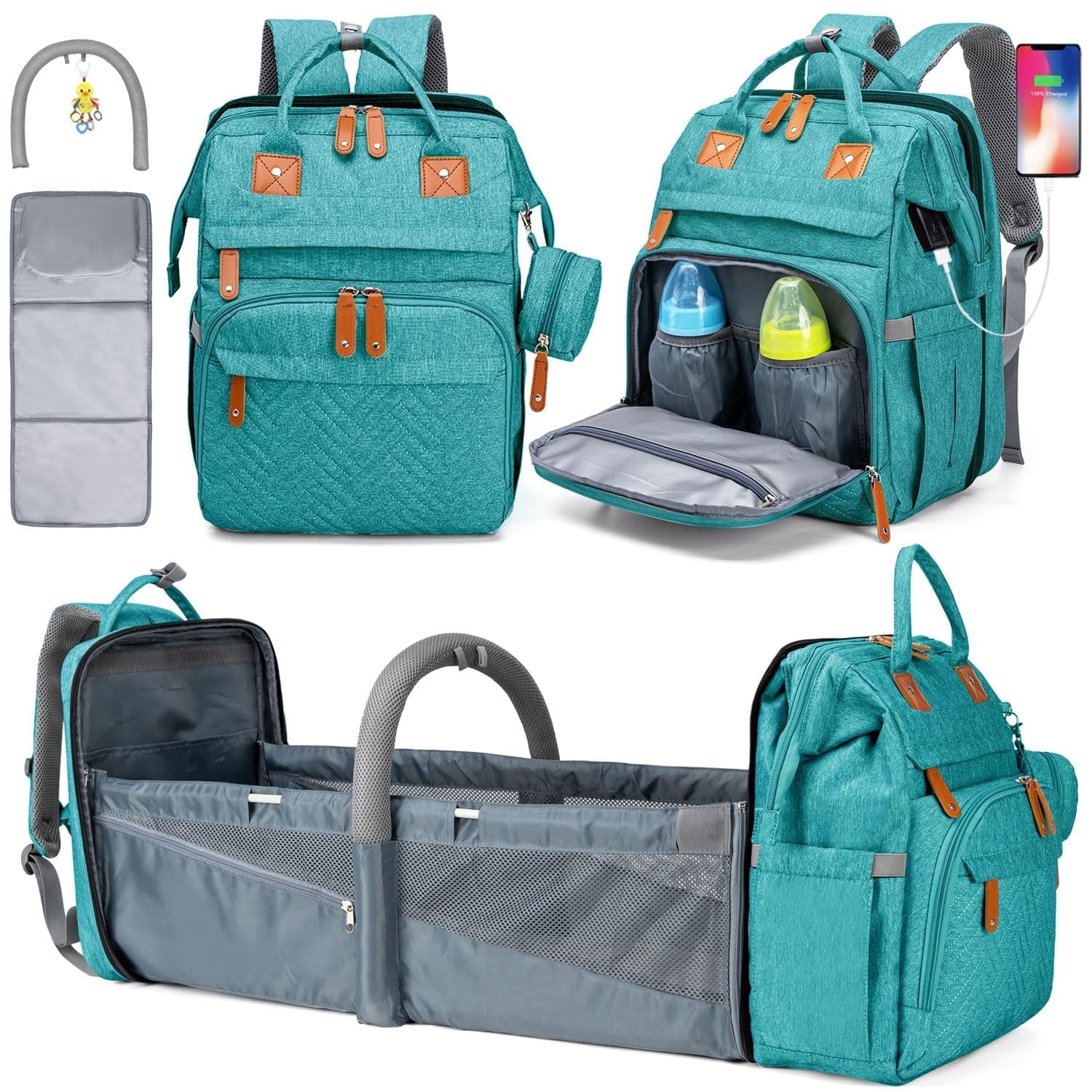 Diaper Bag Backpack with Detachable Changing Station, Large Capacity Baby Diaper Bags for Boys & Girls, Baby Registry Search Stuff & Shower Gifts, Newborn Essentials Must Haves, Lake Blue