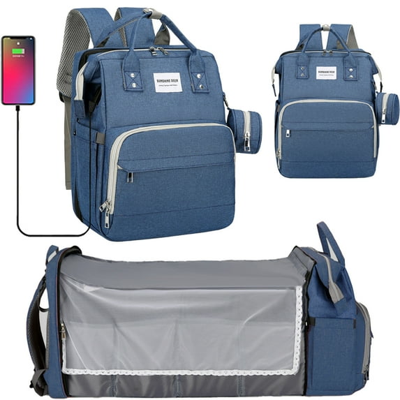 Diaper Bag Backpack, Diaper Bag with Changing Station, Large Capacity Baby Backpack for Traveling with Insulated Milk Bottle Pocket, Blue