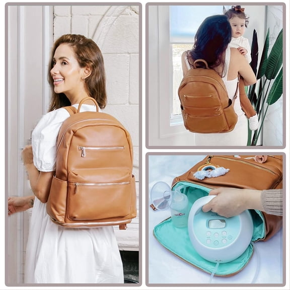 Diaper Bag Backpack, Diaper Bags Baby Diaper Bag 13 Pockets Leather Mini Baby Bag Backpack, Breast Pump Bag, 2 Insulated Pockets, Backpack Diaper Bag, Brown