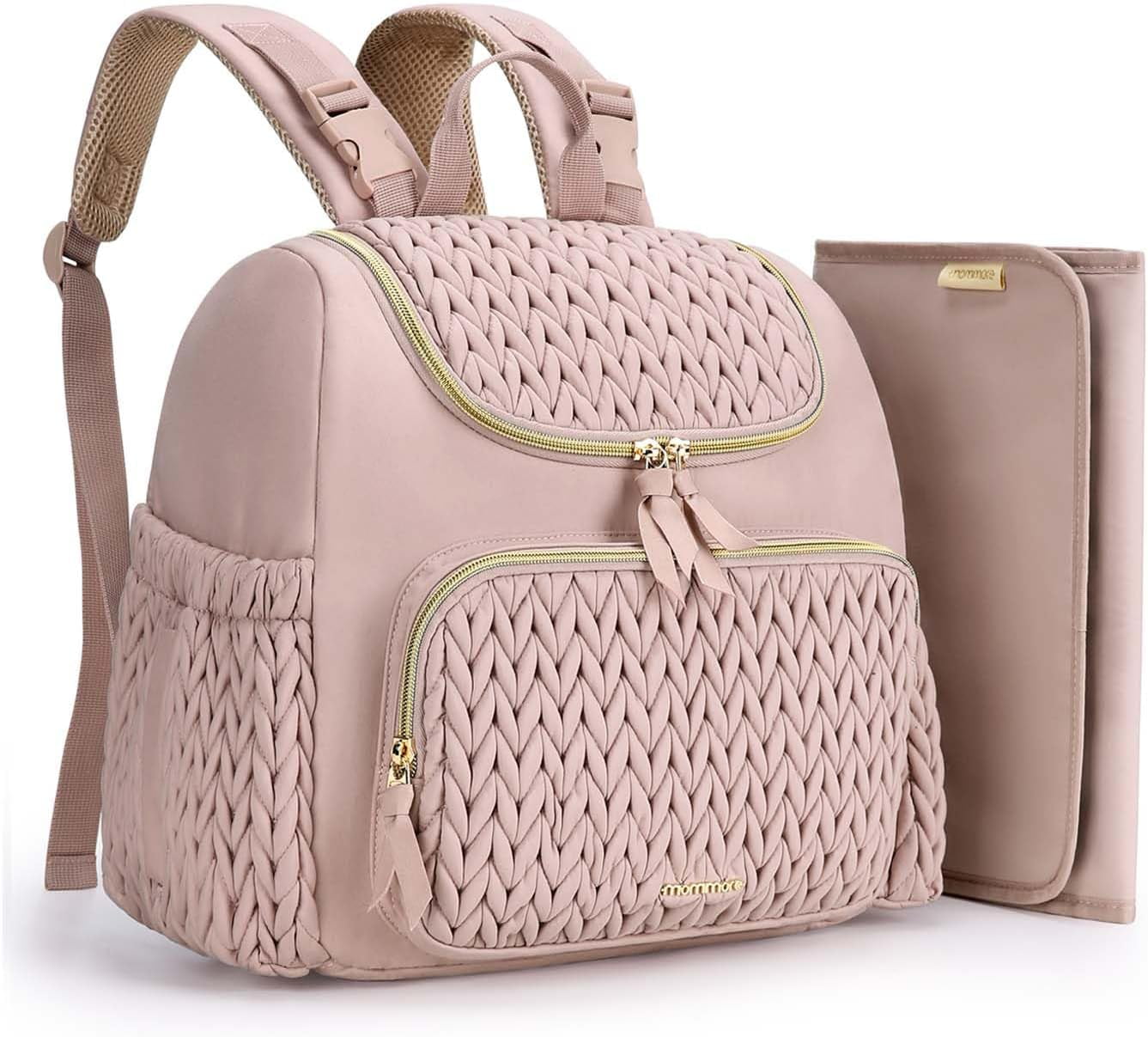Diaper Bag Backpack Large Baby Bag for Boys Girls Quilted Travel Diaper Backpack with Changing Pad, Stroller Straps