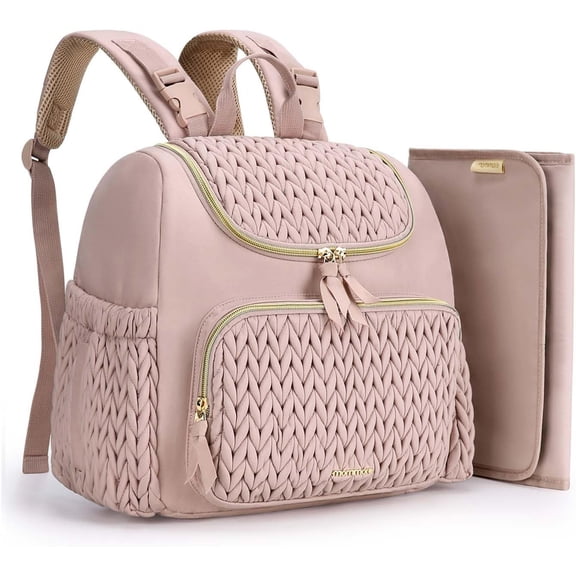 Diaper Bag Backpack Large Baby Bag for Boys Girls Quilted Travel Diaper Backpack with Changing Pad, Stroller Straps