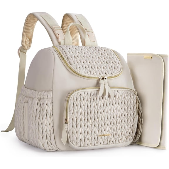 Diaper Bag Backpack Large Baby Bag for Boys Girls Quilted Travel Diaper Backpack with Changing Pad, Stroller Straps