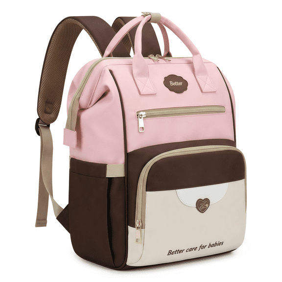 Diaper Bag Backpack - Large Travel Baby Bag with Changing Pad, Waterproof, Pacifier Case, Luggage Strap & Stroller Clips (Pink)