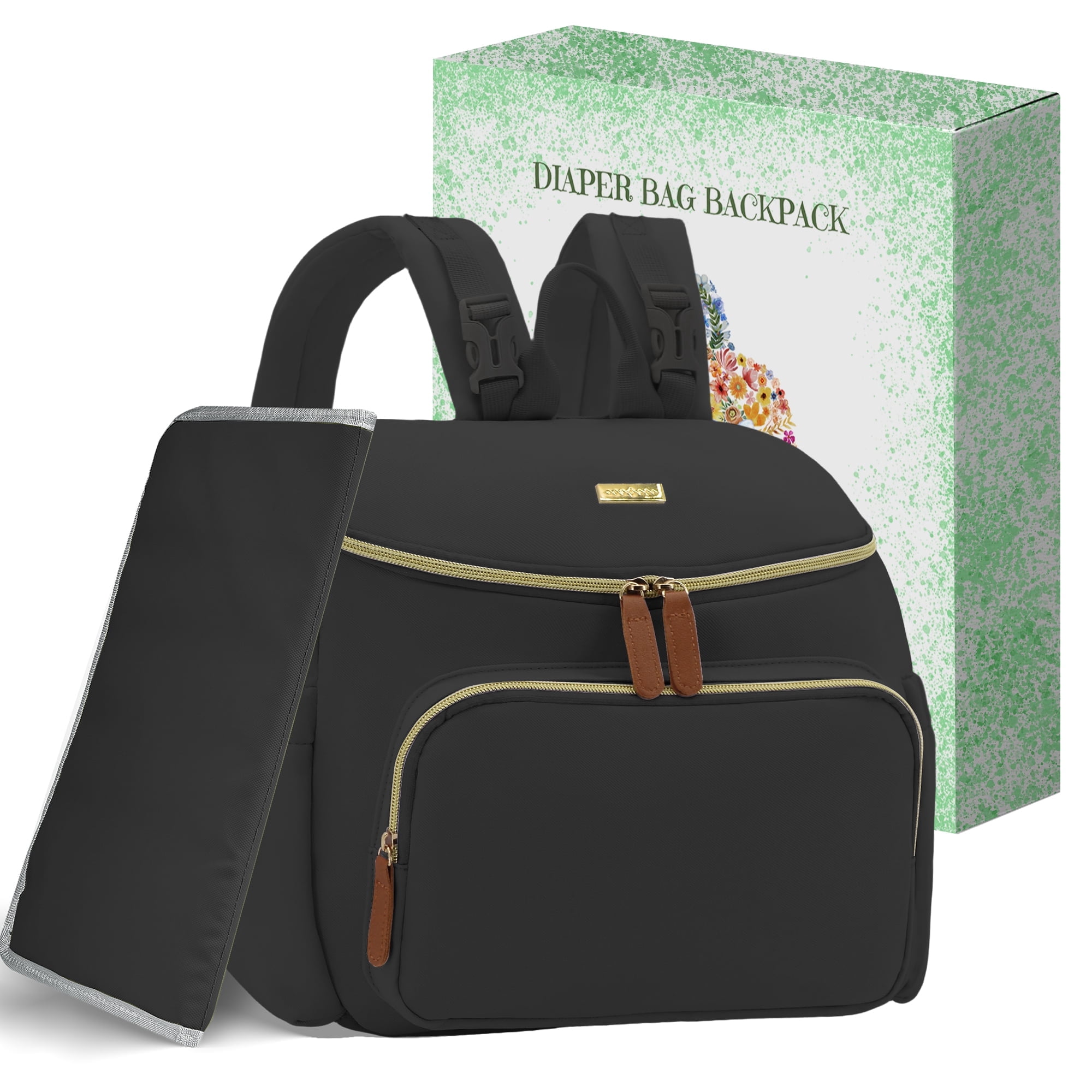 Diaper Bag Backpack, Lightweight Stylish Travel Baby Bag with Portable Changing Pad, Black