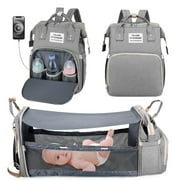 NOVASHION Diaper Bag Backpack, Multifunction Baby Bag with Changing Station, Foldable Crib, Insulation Milk Bottle Pocket, Waterproof Large Capacity Travel Bag with USB Charging Port, Gift for Mom Dad