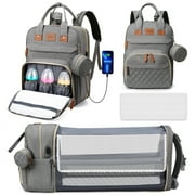 Diaper Bag Backpack, Multifunction Baby Diaper Bag with Changing Station, Large Capacity Waterproof Travel Backpack w/ Pacifier Case & USB Charging, Baby Stuff Organizer, Unisex Shower GiftsGrey