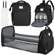 Diaper Bag Backpack,Multifunction Diaper Bag Backpack with Changing Station,Foldable Crib&Insulated Milk Bottle Pocket Large Capacity Baby Nappy Changing Bag Travel Backpack w/ Stroller Straps,Black