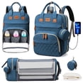 thumbnail image 1 of GPED Diaper Bag Backpack, Multifunction Diaper Bag Backpack with Changing Station, USB Charging Port & Foldable Crib, Large Capacity Travel Backpack w/Sunshade&Pacifier Case&Stroller Straps(Blue), 1 of 7
