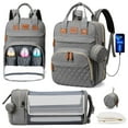 thumbnail image 1 of Diaper Bag Backpack, Multifunction Diaper Bag Backpack with Changing Station, USB Charging Port & Foldable Crib, Large Capacity Travel Backpack w/Sunshade&Pacifier Case&Stroller Straps(Grey), 1 of 7