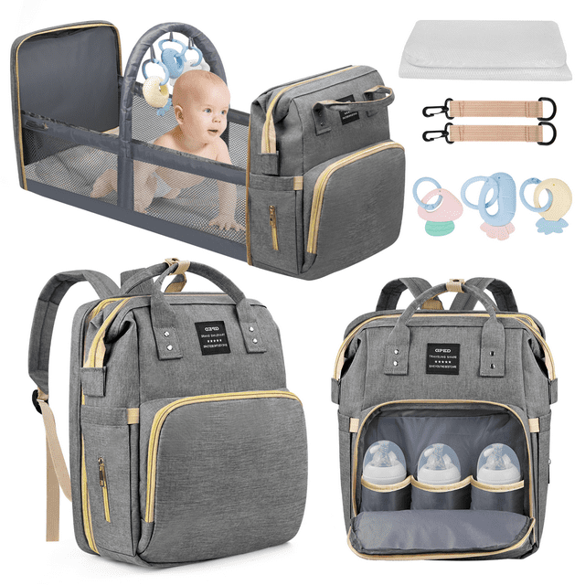 Diaper Bag Backpack, Multifunctional Baby Diaper Bags with Changing Station &Foldable Crib